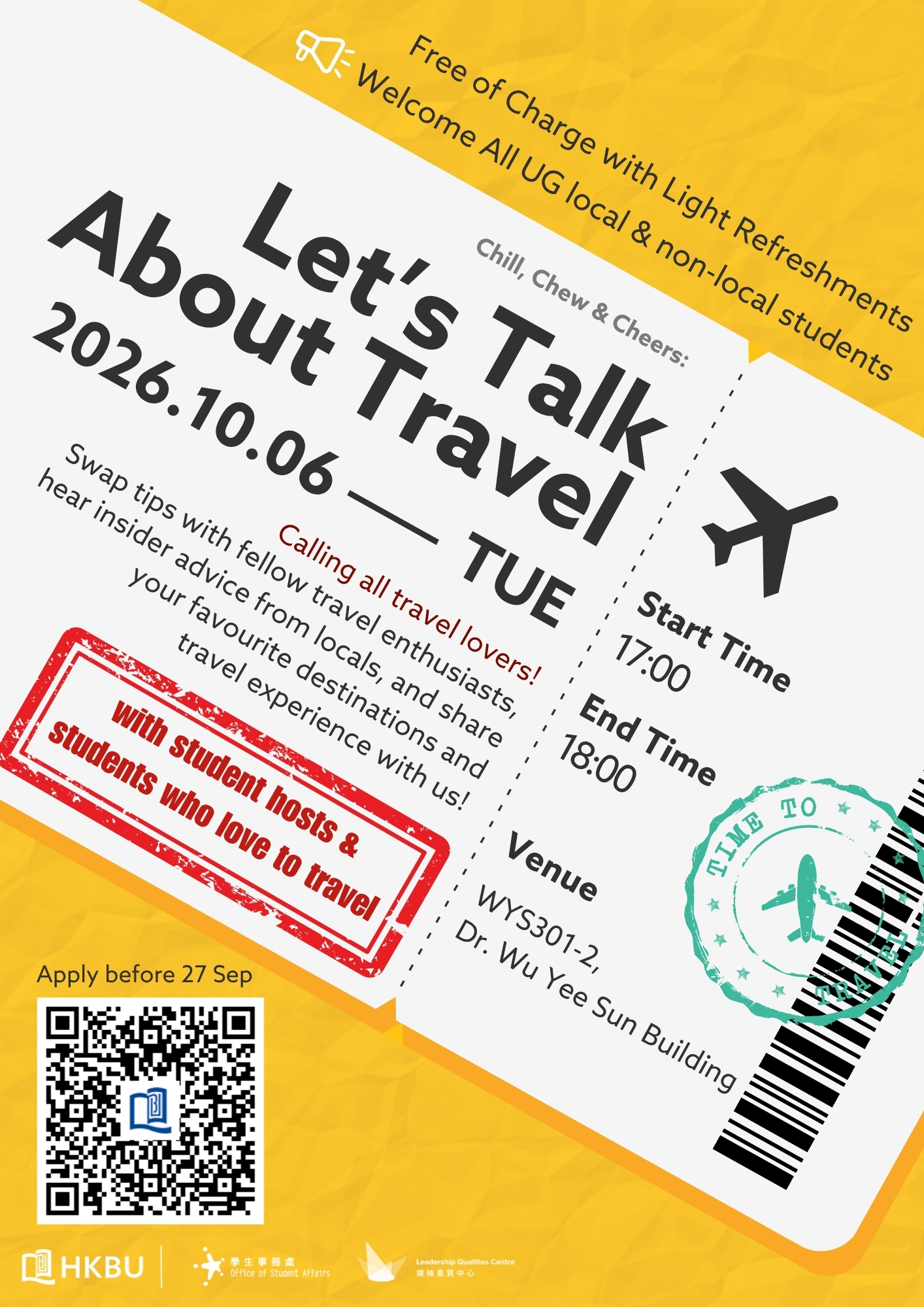 Chill Chew Cheers - Let's Talk about Travel (6 Oct)